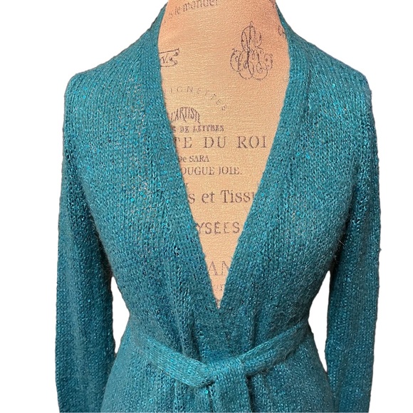 Turquoise Sequin Cardigan Sweater - Picture 2 of 6